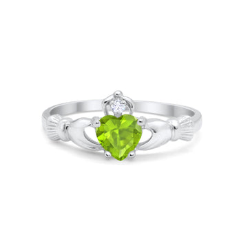 Heart Shape Simulated Peridot CZ Claddagh Wedding Ring 925 Sterling Silver